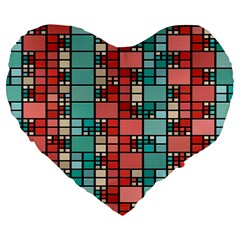 Red And Green Squares 19  Premium Heart Shape Cushion by LalyLauraFLM
