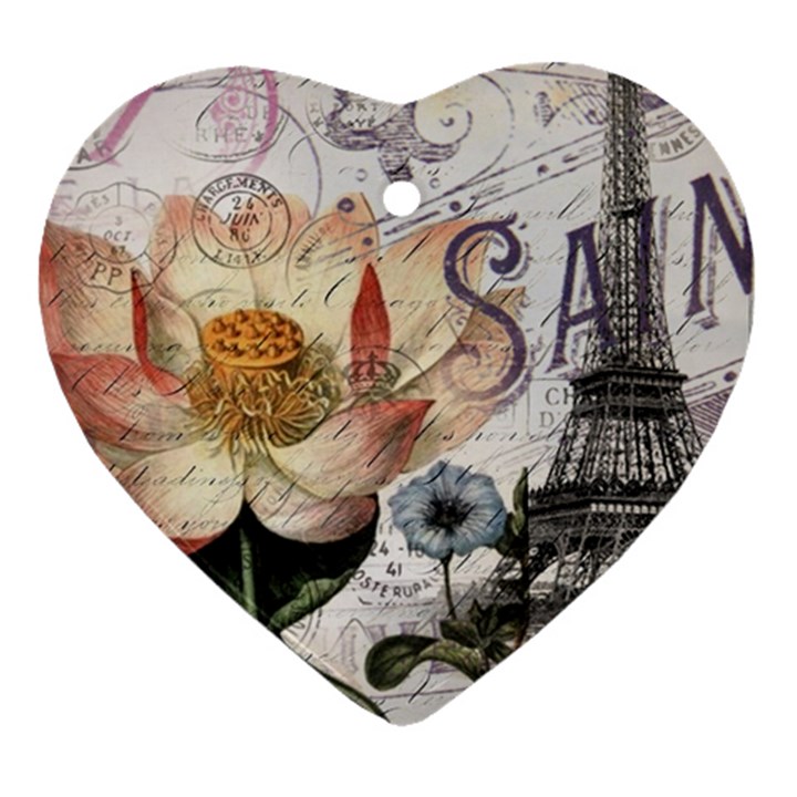 Vintage Paris Eiffel Tower Floral Heart Ornament