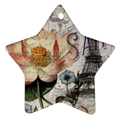Vintage Paris Eiffel Tower Floral Star Ornament (two Sides) by chicelegantboutique