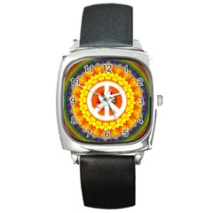 Psychedelic Peace Dove Mandala Square Leather Watch
