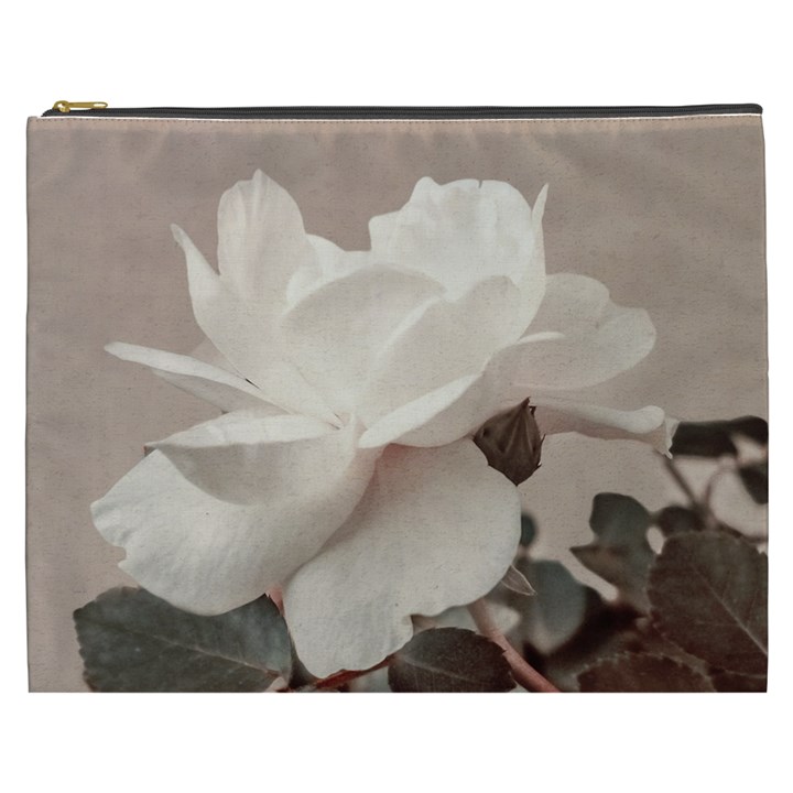 White Rose Vintage Style Photo in Ocher Colors Cosmetic Bag (XXXL)