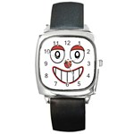 Happy Clown Cartoon Drawing Square Leather Watch