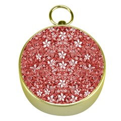 Flowers Pattern Collage In Coral An White Colors Gold Compass by dflcprints