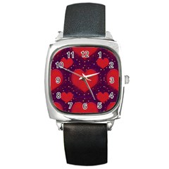 Galaxy Hearts Grunge Style Pattern Square Leather Watch by dflcprints