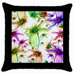 Multicolored Floral Print Pattern Black Throw Pillow Case by dflcprints