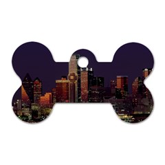 Dallas Skyline At Night Dog Tag Bone (two Sided) by StuffOrSomething