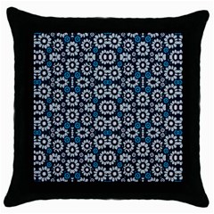 Floral Print Seamless Pattern In Cold Tones  Black Throw Pillow Case by dflcprints