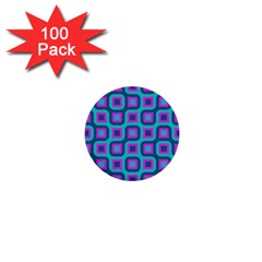 Blue Purple Squares Pattern 1  Mini Button (100 Pack)  by LalyLauraFLM