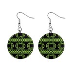 Green shapes on a black background pattern 1  Button Earrings Front