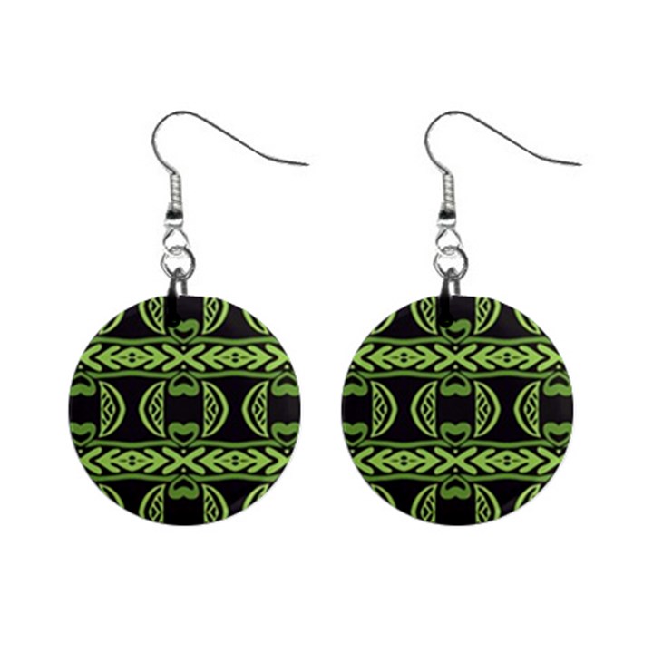 Green shapes on a black background pattern 1  Button Earrings