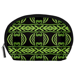 Green Shapes On A Black Background Pattern Accessory Pouch (large) by LalyLauraFLM
