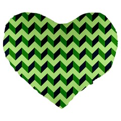 Green Modern Retro Chevron Patchwork Pattern 19  Premium Flano Heart Shape Cushion by GardenOfOphir