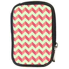 Mint Pink Modern Retro Chevron Patchwork Pattern Compact Camera Leather Case by GardenOfOphir