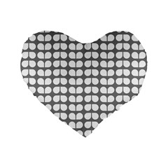 Gray And White Leaf Pattern 16  Premium Flano Heart Shape Cushion  by GardenOfOphir