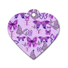 Purple Awareness Butterflies Dog Tag Heart (one Sided)  by FunWithFibro