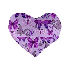Purple Awareness Butterflies Standard 16  Premium Heart Shape Cushion  by FunWithFibro