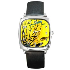 Yellow Dream Square Leather Watch by pwpmall