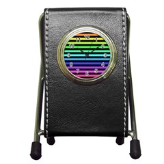 Rainbow Stripes Stationery Holder Clock by ArtistRoseanneJones