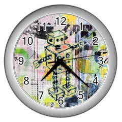 Graffiti Graphic Robot Wall Clock (silver) by ArtistRoseanneJones