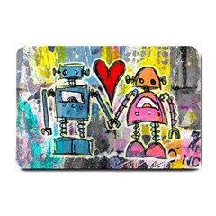 Graffiti Pop Robot Love Small Door Mat by ArtistRoseanneJones