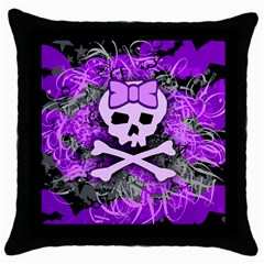 Purple Girly Skull Black Throw Pillow Case by ArtistRoseanneJones