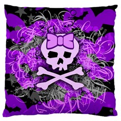 Purple Girly Skull Large Flano Cushion Case (one Side)