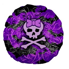 Purple Girly Skull Large 18  Premium Flano Round Cushion  by ArtistRoseanneJones