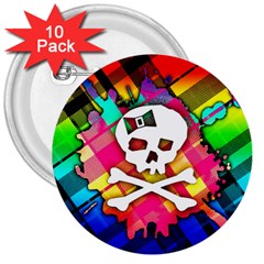Rainbow Plaid Skull 3  Button (10 Pack)