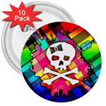 Rainbow Plaid Skull 3  Button (10 pack) Front
