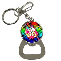 Rainbow Plaid Skull Bottle Opener Key Chain