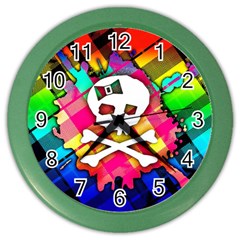 Rainbow Plaid Skull Wall Clock (color)
