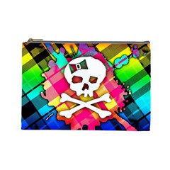Rainbow Plaid Skull Cosmetic Bag (large) by ArtistRoseanneJones