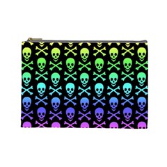 Rainbow Skull And Crossbones Pattern Cosmetic Bag (large) by ArtistRoseanneJones