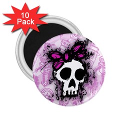 Sketched Skull Princess 2 25  Button Magnet (10 Pack)