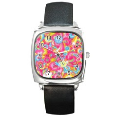 Hippy Peace Swirls Square Leather Watch by KirstenStar