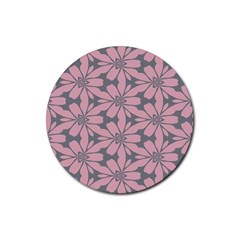 Pink Flowers Pattern Rubber Coaster (round) by LalyLauraFLM