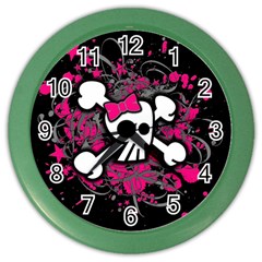 Girly Skull And Crossbones Wall Clock (color) by ArtistRoseanneJones