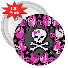 Pink Bow Skull 3  Button (100 Pack) by ArtistRoseanneJones