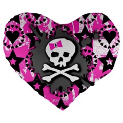 Pink Bow Skull Large 19  Premium Heart Shape Cushion