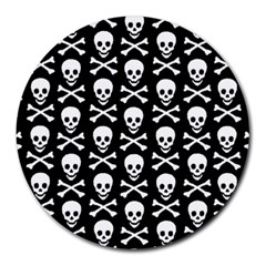 Skull And Crossbones Pattern 8  Mouse Pad (round) by ArtistRoseanneJones