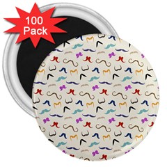 Mustaches 3  Button Magnet (100 Pack)