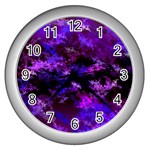 Purple Skulls Goth Storm Wall Clock (Silver)