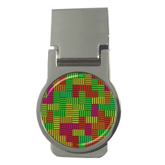 Colorful Stripes And Squares Money Clip (round) by LalyLauraFLM