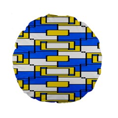 Yellow Blue White Shapes Pattern Standard 15  Premium Round Cushion  by LalyLauraFLM