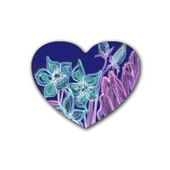 Purple, Pink Aqua Flower Style Heart Coaster (4 Pack)  by Rokinart