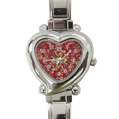 Oriental Floral Print Heart Italian Charm Watch by dflcprints