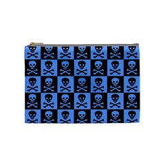 Blue Skull Checkerboard Cosmetic Bag (medium)  by ArtistRoseanneJones