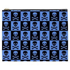 Blue Skull Checkerboard Cosmetic Bag (xxxl)  by ArtistRoseanneJones
