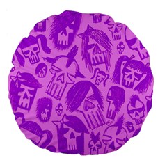 Purple Skull Sketches Large 18  Premium Flano Round Cushions by ArtistRoseanneJones
