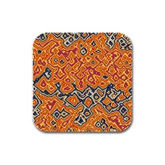 Red Blue Yellow Chaos Rubber Square Coaster (4 Pack) by LalyLauraFLM
